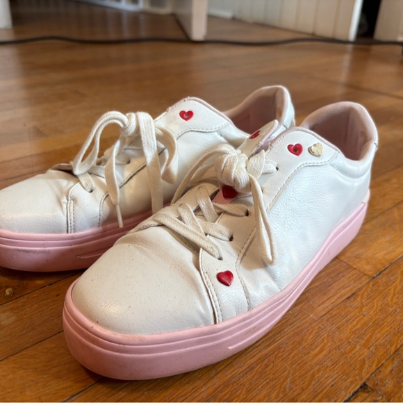 Women’s White and Pink Heart Sneakers - Picture 2 of 9
